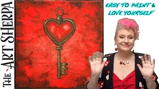 Self Love Heart Key 🌟🎨 How to paint acrylics for beginners: Paint Night at Home