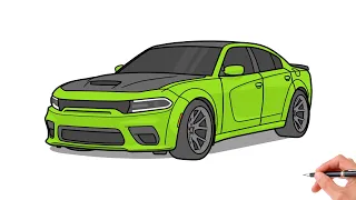 How to draw a DODGE CHARGER SRT HELLCAT REDEYE / drawing dodge charger widebody 2019 car