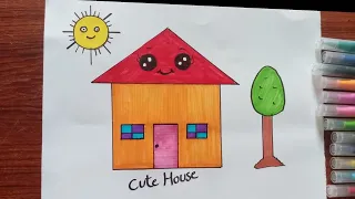 How To Draw A Cute House 🏡 Kids Drawing