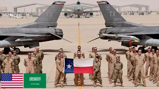 US Air Force. Powerful F-15, F-16, F-35 fighters at an air base in Saudi Arabia.