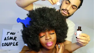 ASMR | Upclose Afro Hair oiling | Check-Up, Parting & Oiling With Hands ~ perfect sleep triggers 😴