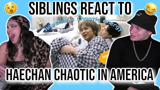 Siblings react to " NCT's HAECHAN being chaotic in America for 7 minutes straight" 🇺🇸😂😎| REACTION