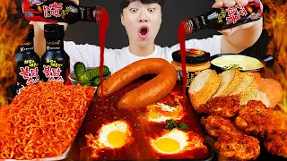 ASMR MUKBANG | FIRE Noodle & FRIED CHICKEN & SAUSAGE | EATING SOUND! | GONGSAM 이공삼
