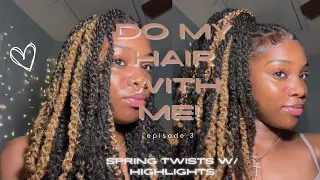 DO MY HAIR WITH ME! spring/passion twists w/ highlights l 3 way mirror unboxing I  episode 3