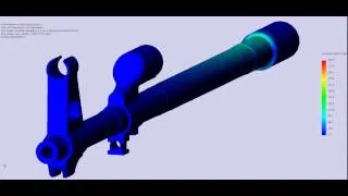 AK-47 barrel vibrations, barrel + front sight. Linear dynamic analysis, 3D simulation.