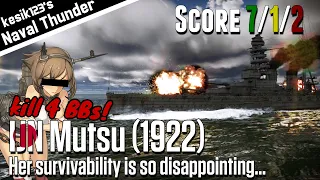 [War Thunder Naval] Survivability is disappointing｜IJN Mutsu (1922)：Nagato Class Battleship｜2K QHD
