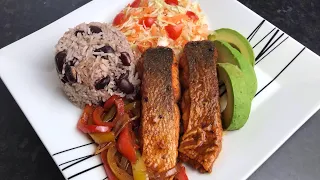 BROWN STEW SALMON With RICE N PEAS