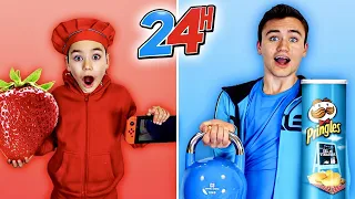 24H VIVRE MANGER UNE SEULE COULEUR ! Rouge VS Bleu (One Color 24H Challenge)