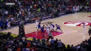 Kristaps Porzingis blocks Millsap and then gets the putback on the other end