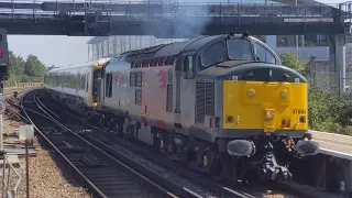 Class 37884 drags 466033 and 465918 through Gillingham to Worksop for storage