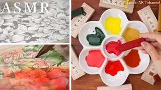 【ASMR】日本画でダリアを描く Part 1🎧Painting Sound, Making Japanese painting "Nihonga", Flower, Dahlia