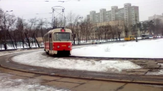 Трамвай Киева маршрут 28Д с кабины водителя/ Kiev Tram route 28d with the driver's cab
