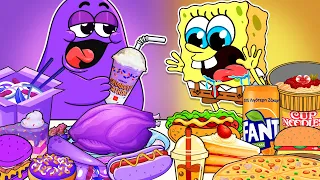 GRIMACE SHAKE  Eating Emoji Foods challenge Mukbang! Purple Food vs Yellow Food |Spongebob Animation