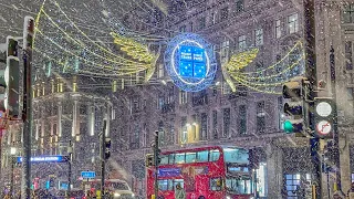 London Midnight Snowfall | London Best Christmas Lights 2022 | London Walking tour [4K HDR]