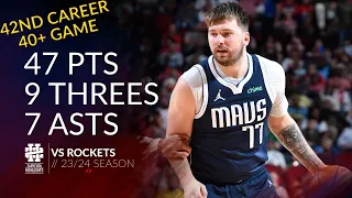 Luka Doncic 47 pts 9 threes 7 asts vs Rockets 23/24 season