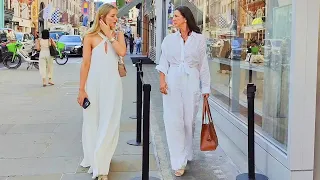 50 shades of white. Clothes in white colors in the street fashion of London, perfect for hot days.