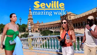 Beautiful Seville, Spain - City centre and Plaza de España. 4K Walk tour