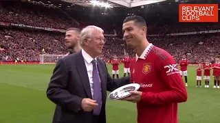 Sir Alex Ferguson presented awards to Cristiano Ronaldo and David de Gea before kick-off today