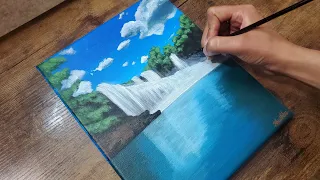 How to Paint Waterfall Scenery | Acrylic Painting for Beginners | Step-by-Step Tutorial