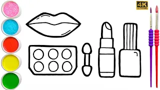 How to draw Lips, Lipstick, Makeup kit for Kids & Toddlers | Easy step by step Makeup drawing
