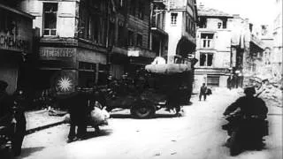 Allied air attack and German defense in the city of Caen during the D-Day Invasio...HD Stock Footage