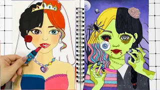 Bridal & Wendesday Zombie Makeup 👄💄 | Pomni Paper Diy Craft | Pomni paper Diy