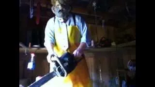 Leatherface working on his saws