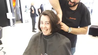 AMAZING HAIRCUT - MATURE WOMEN GOES TO SHORT BOB CUT