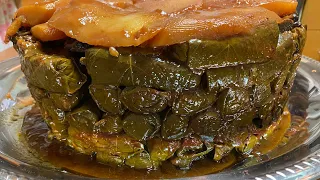 Homemade waraq enab with big chunks of meat |Stuffed grape leaves | Warak enab  | Arabic food |