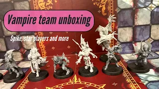 What's in the box? Bloodbowl vampire team, pitch, dice, star players and Spike!