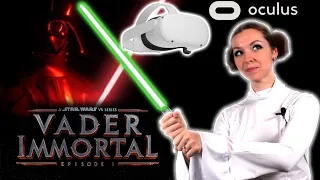 Princess Leia plays Star Wars Vader Immortal Episode 1 on Oculus Quest 2 - gameplay and reactions