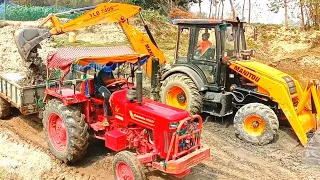 JCb Sonalika 60 NOVO 605 Stuck Badly in Mud JCB 3dx Loading in Trolley Mahindra 275 Eicher 242