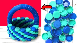 DIY Basket with Plastic Bottle Caps II Best out of Waste II Bottle Cap Crafts ideas