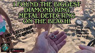 I found my BIGGEST diamond ring ever metal detecting at the beach! | 3 carat  Diamond Silver Ring