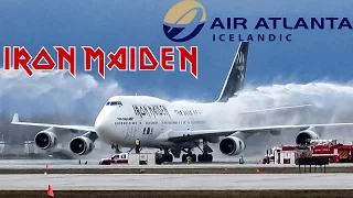 *Water Salute!* Iron Maiden 747-400 (B744) Boarding, taxiing & departing YUL