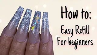 Easy refill for beginners! Acrylic nails | Glitterbels | How to Tutorial | Removing | Ombre Glitter
