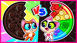 🖤💖 Black Chocolate Pizza vs Pink Fruit Pizza 💖🖤 Kids Challenge 😊 Purr-Purr