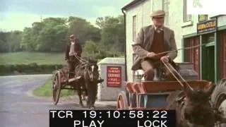 1960s Ireland, Village, Men Riding Horse Drawn Carts, 35mm Archive Footage