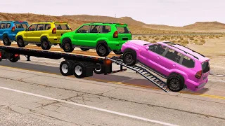 Flatbed Trailer Toyota LC Cars Transportation with Truck - Pothole vs Car #001