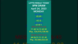 LOTTO RESULT TODAY 9PM APRIL 24, 2023 #shorts