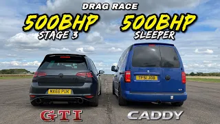 SLEEPER VAN vs HOT HATCH.. 530HP VW CADDY VAN vs 500HP GOLF GTI