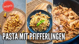 Bandnudeln mit Pfifferlingen in Sahnesauce. Schnelles und einfaches PASTA Rezept.