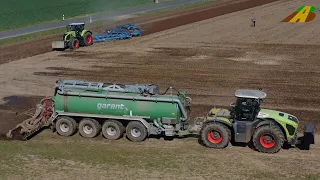 Gülle fahren & einarbeiten Claas Xerion 4000 & Kotte 4-Achs-Güllefass Axion 950 & Lemken Diamant 16