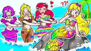 [🐾paper doll🐾] Rainbow Rapunzel Daughter Turned Into Little Mermaid | Rapunzel Compilation 놀이 종이