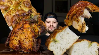Whole Roasted Chicken with Focaccia Bread Mukbang ASMR