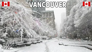 🇨🇦 【4K】❄️ EXTREME SNOWSTORM HITS VANCOUVER! Downtown Vancouver BC, Canada.  January  2024.