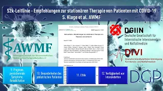 S2k Leitlinie Empfehlungen zur stationären Therapie von COVID-19 Patienten Kapitel 9 bis 12