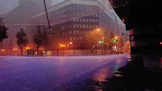 LOUD THUNDERSTORM HEAVY RAIN WALK at DAWN | MIDOUSUJI St.  Osaka Japan | 4K ASMR Rain Ambience