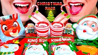 ASMR CHRISTMAS RACE, MARSHMALLOW CHOCOLATE SANTAS, LIP POPS POP ROCKS, PEPPERMINT CANDY SHOT GLASSES