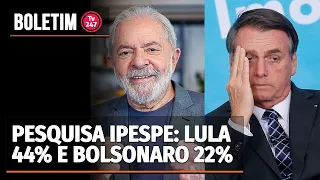 Boletim 247 - Pesquisa Ipespe: Lula 44% e Bolsonaro 22%